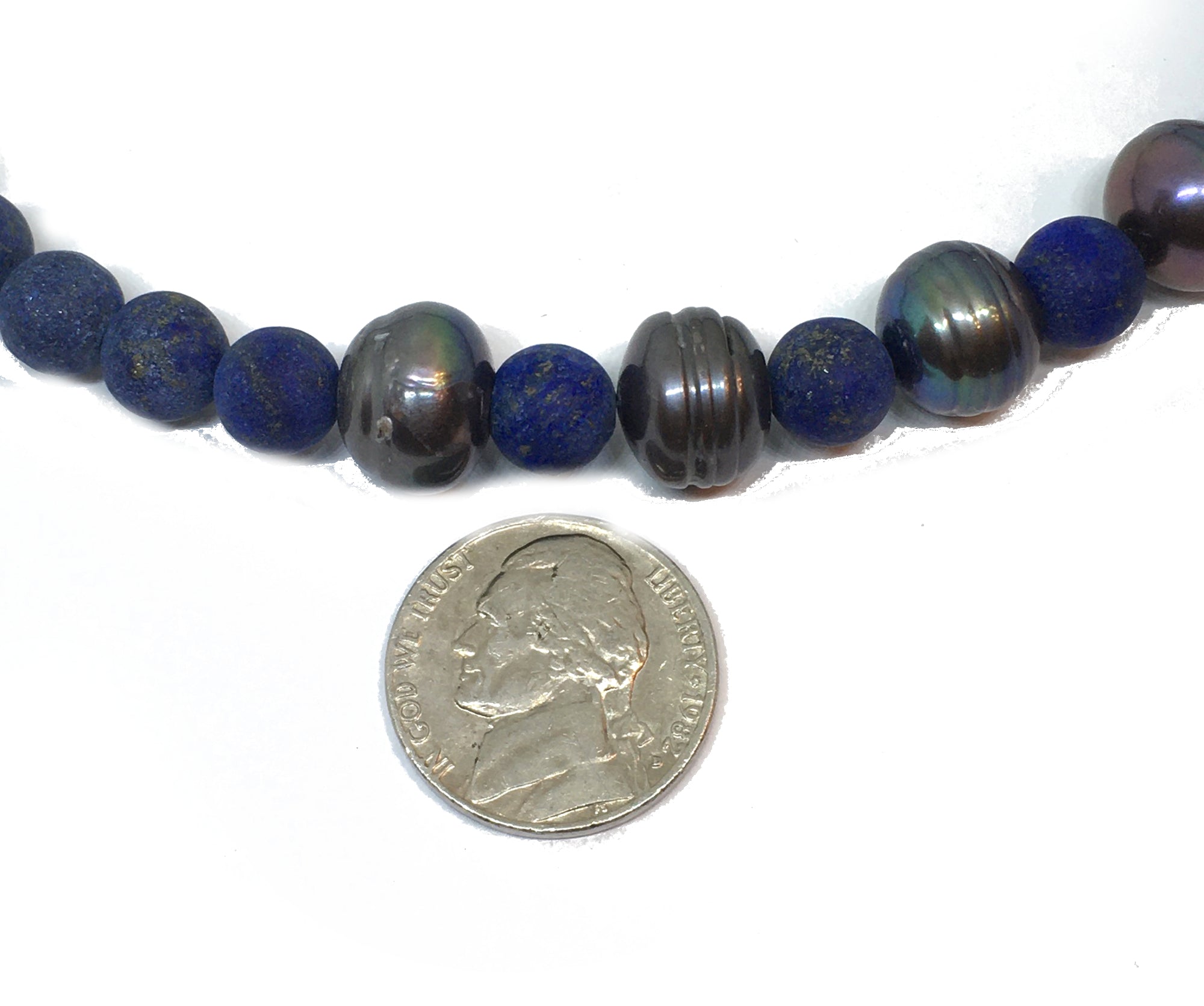 Lapis Lazuli and Baroque Peacock Pearl Necklace