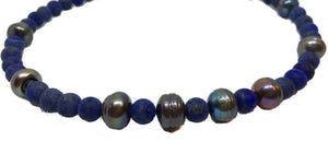 Lapis Lazuli and Baroque Peacock Pearl Necklace