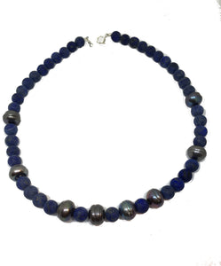 Lapis Lazuli and Baroque Peacock Pearl Necklace