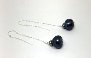 Baroque Peacock Pearl Threader Earrings in Sterling Silver