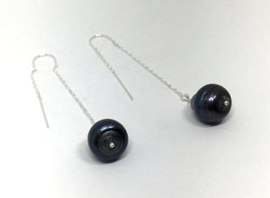 Baroque Peacock Pearl Threader Earrings in Sterling Silver