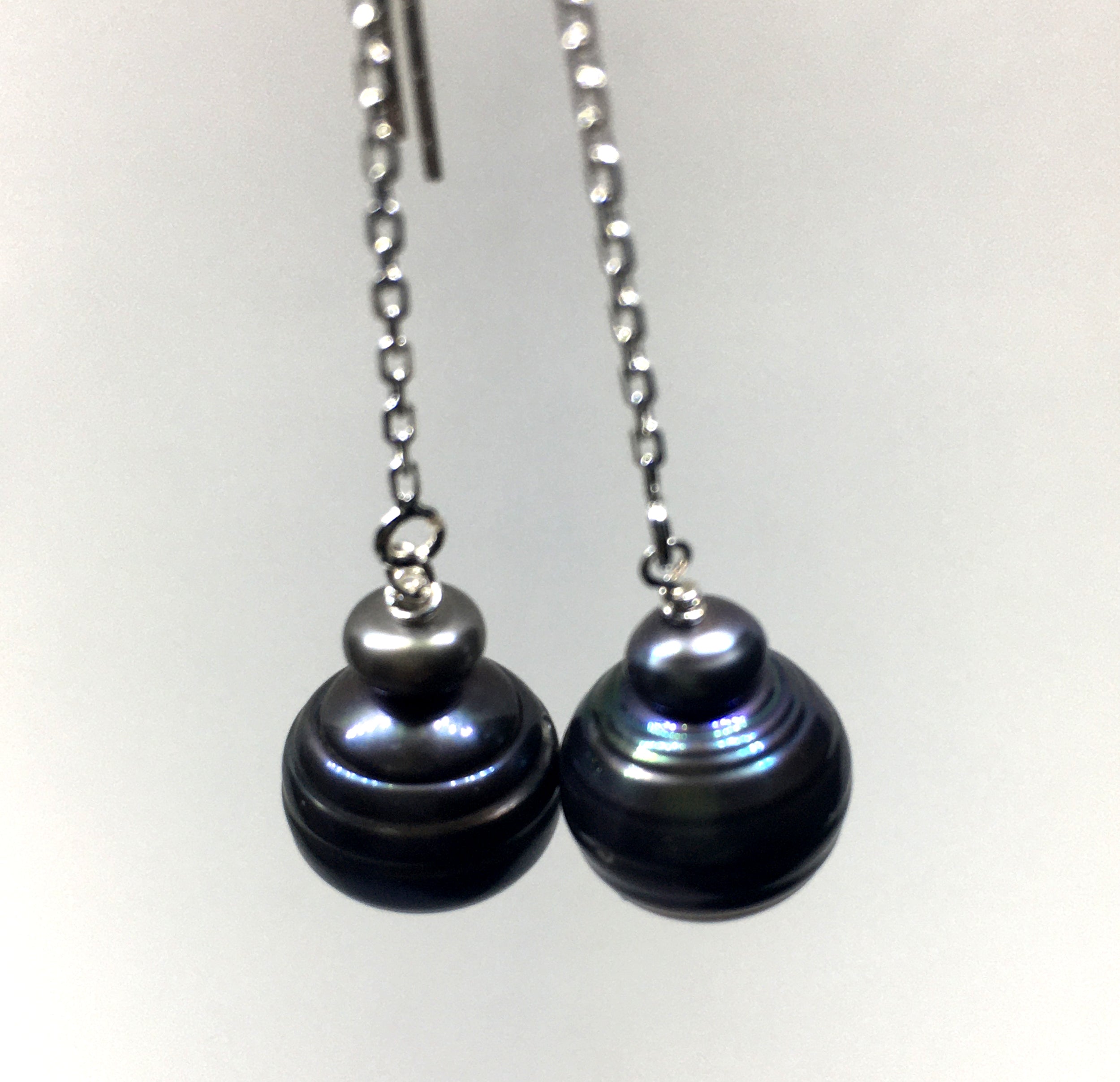 Baroque Peacock Pearl Threader Earrings in Sterling Silver