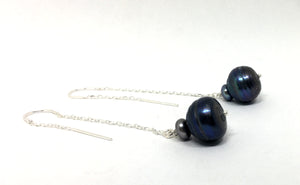 Baroque Peacock Pearl Threader Earrings in Sterling Silver