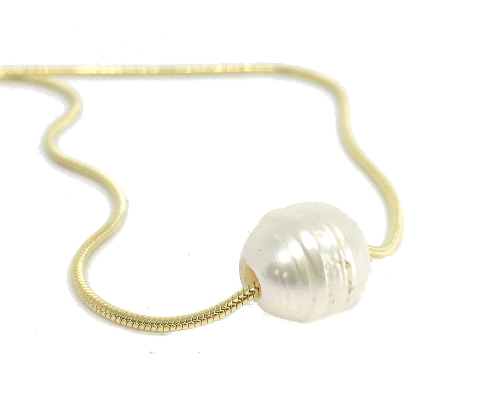Single Baroque White Pearl on A Gold Plated Sterling Silver Chain