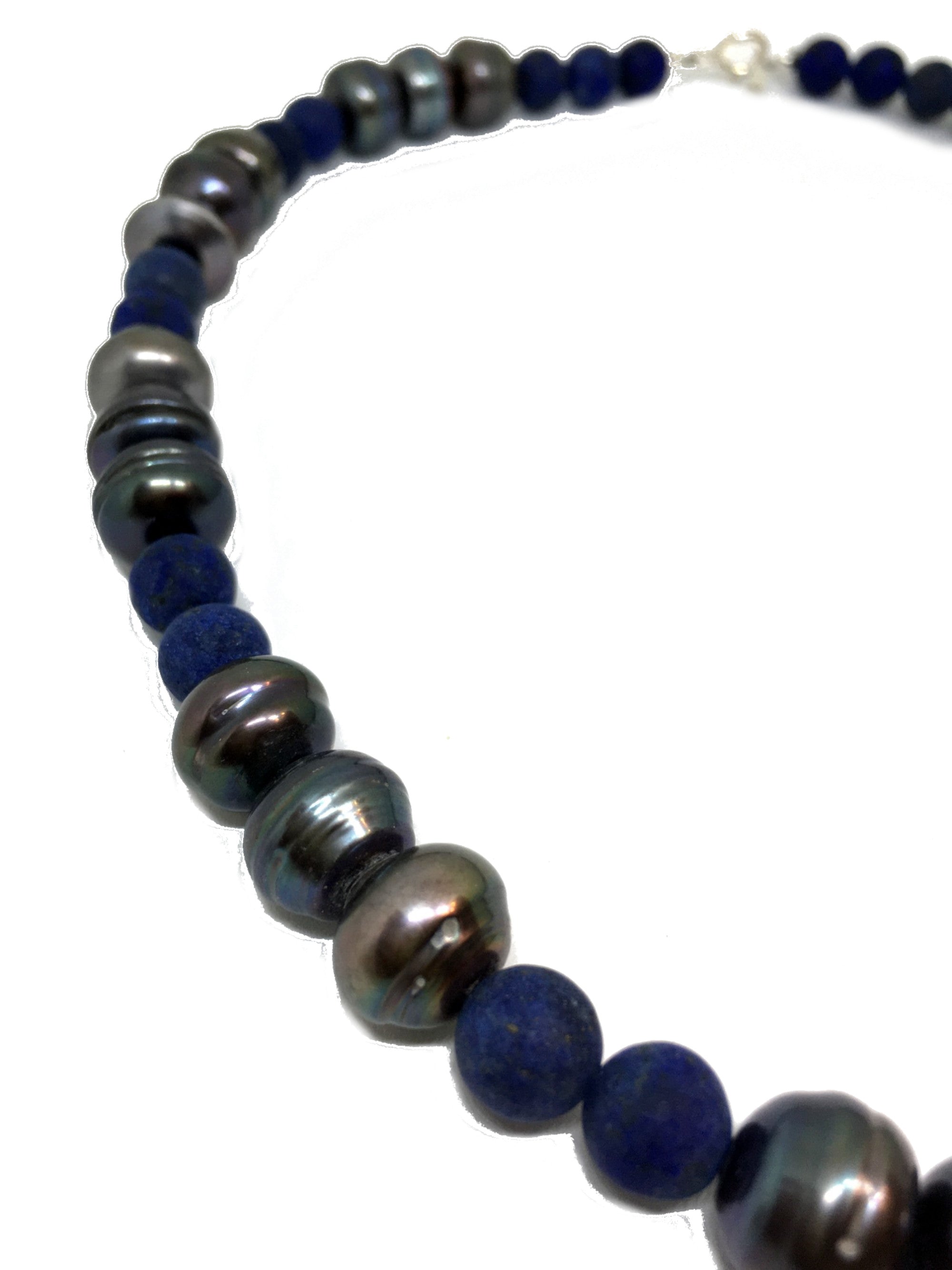 Baroque Peacock Pearl and Lapis Lazuli Necklace