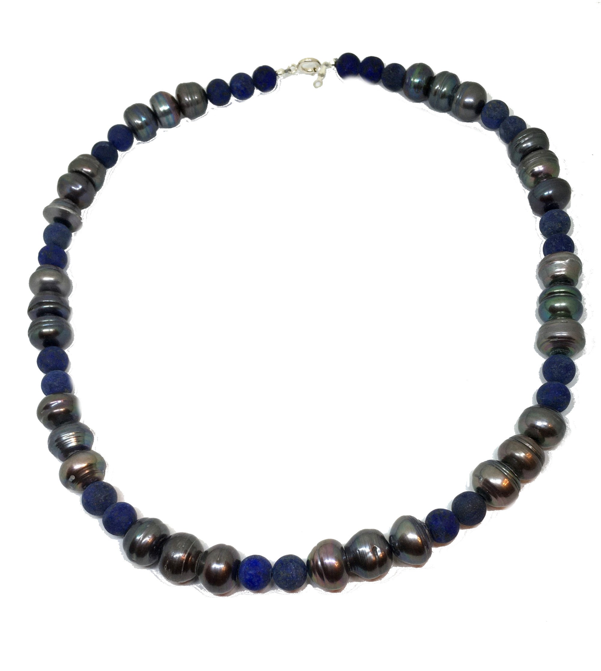 Baroque Peacock Pearl and Lapis Lazuli Necklace