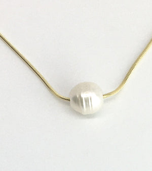 Single Baroque White Pearl on A Gold Plated Sterling Silver Chain