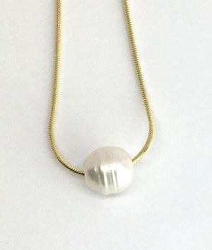 Single Baroque White Pearl on A Gold Plated Sterling Silver Chain