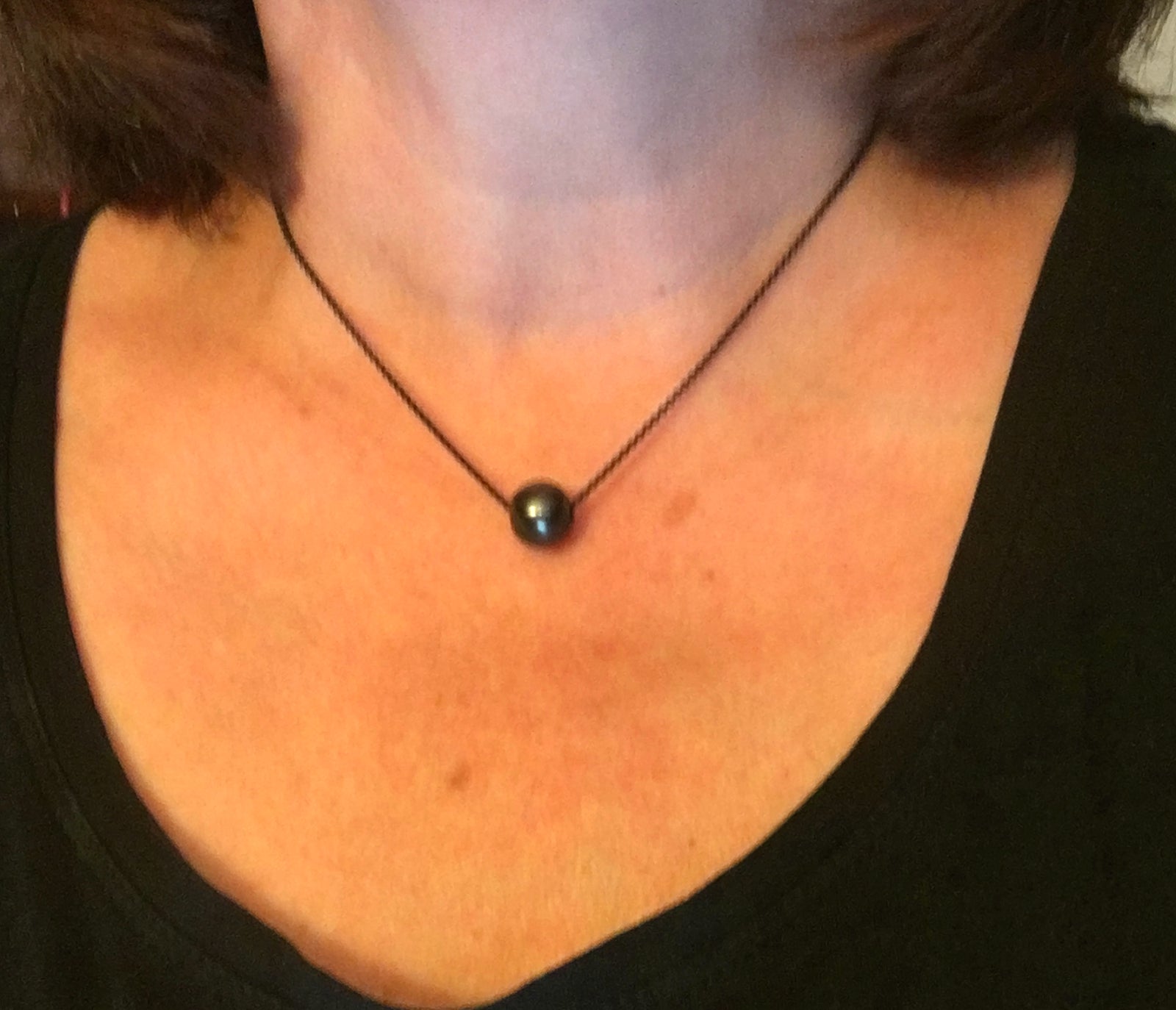 Single Black Pearl on A Black Silver Chain