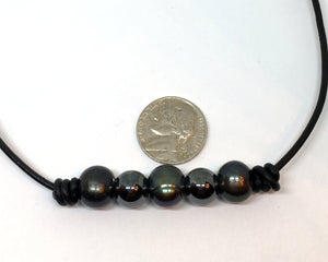 Black Peacock Pearl and Hematite Adjustable Knotted Leather Necklace for Men and Women