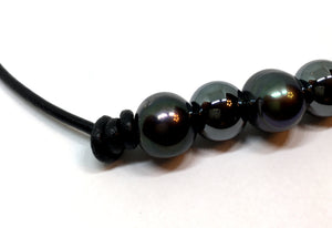 Black Peacock Pearl and Hematite Adjustable Knotted Leather Necklace for Men and Women