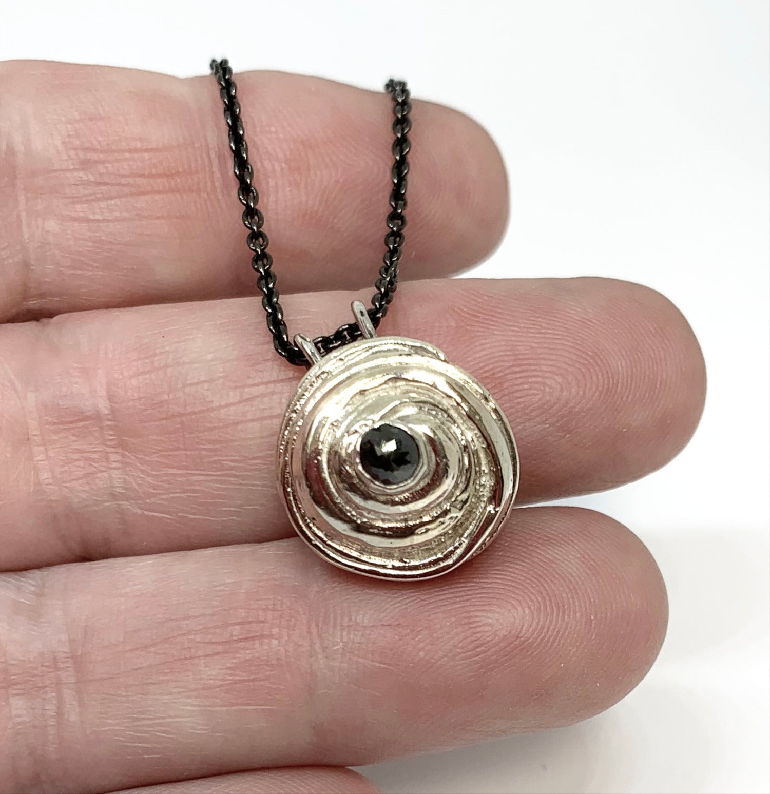 Black Diamond Rose Pendant Necklace in Sterling Silver - Mitsuro Hikime Method