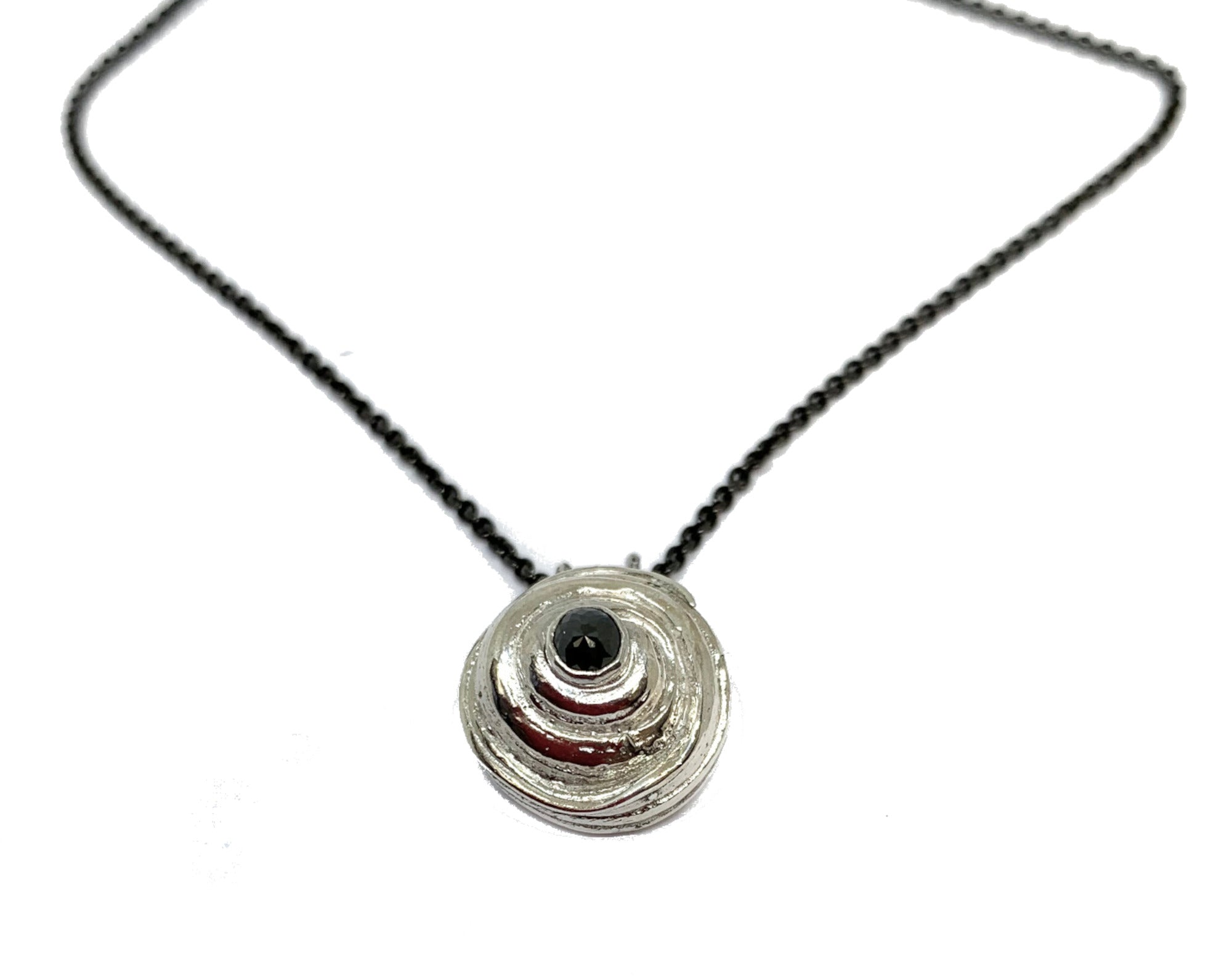 Black Diamond Rose Pendant Necklace in Sterling Silver - Mitsuro Hikime Method