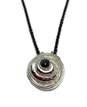 Black Diamond Rose Pendant Necklace in Sterling Silver - Mitsuro Hikime Method