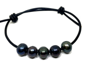 Black Pearl Knotted Leather Bracelet for Men and Women