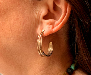 Burnished Bronze Bamboo Leaf Semi Hoop Earrings
