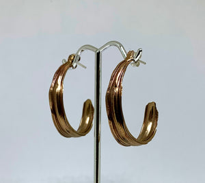 Burnished Bronze Bamboo Leaf Semi Hoop Earrings