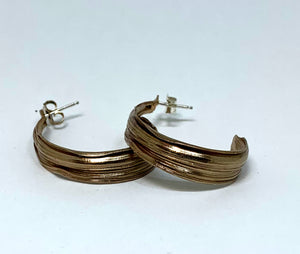 Burnished bronze bamboo leaf semi hoop earrings - mitsuro hikime