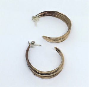 Burnished Bronze Bamboo Leaf Semi Hoop Earrings