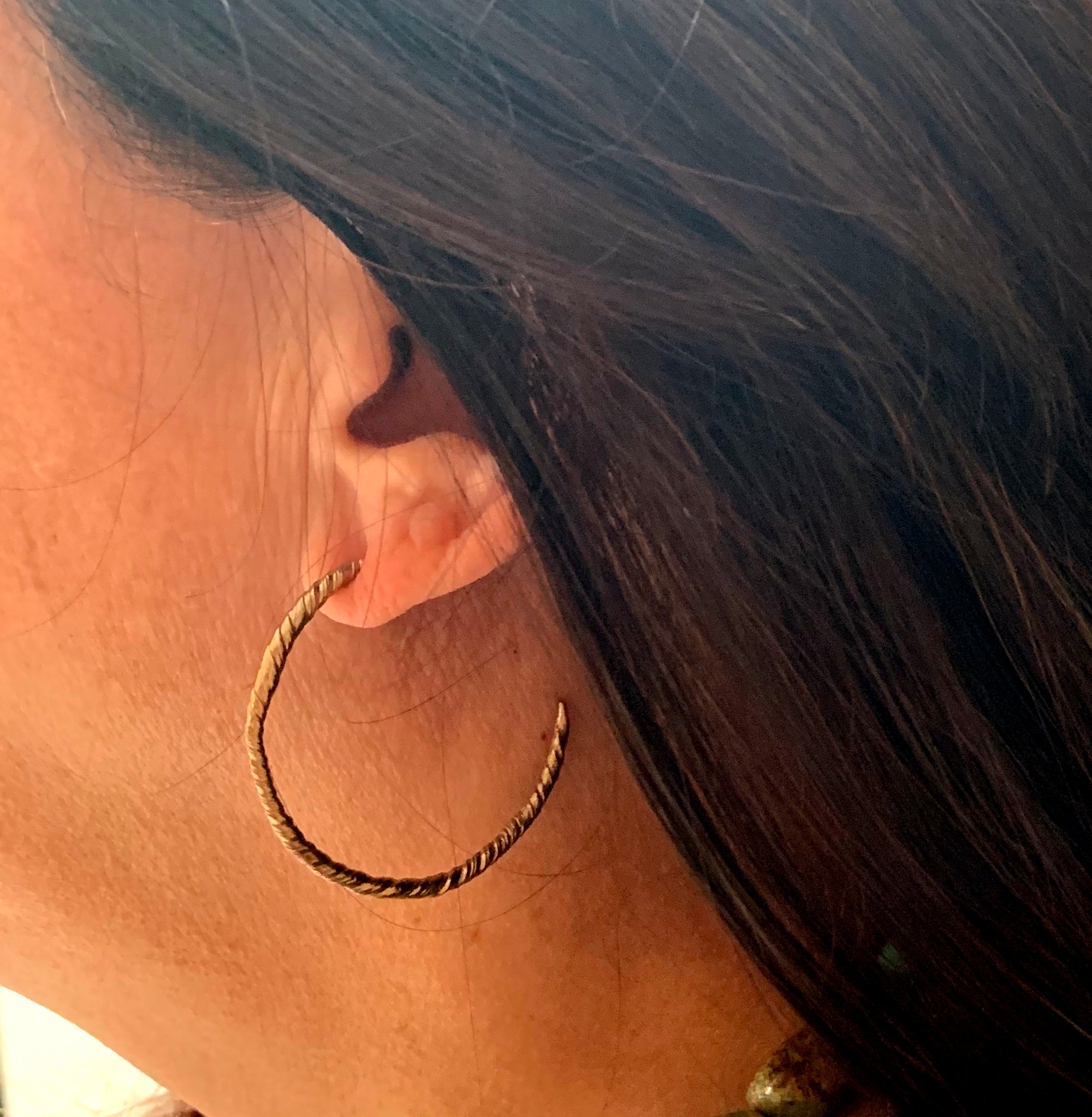 Twisted Bronze Semi Hoop Earrings with Sterling Silver Posts -LG