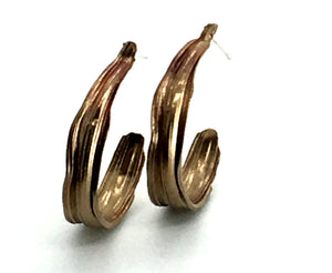 Burnished Bronze Bamboo Leaf Semi Hoop Earrings