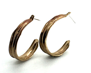 Burnished Bronze Bamboo Leaf Semi Hoop Earrings