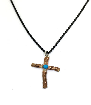 Burnished Bronze Cross with Sleeping Beauty Turquoise