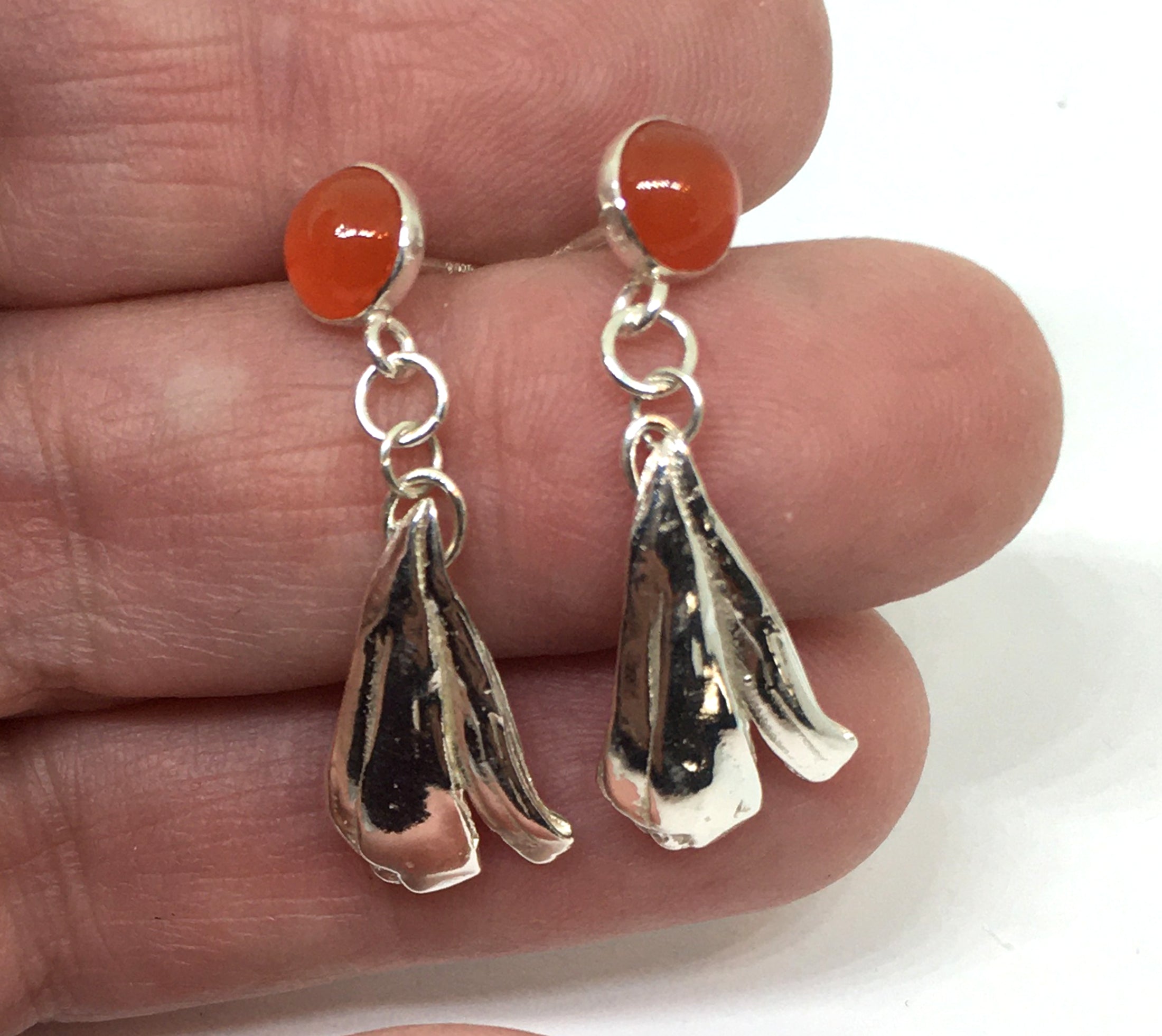 Carnelian Post Earrings with Sterling Silver Mitsuro Hikime Drops