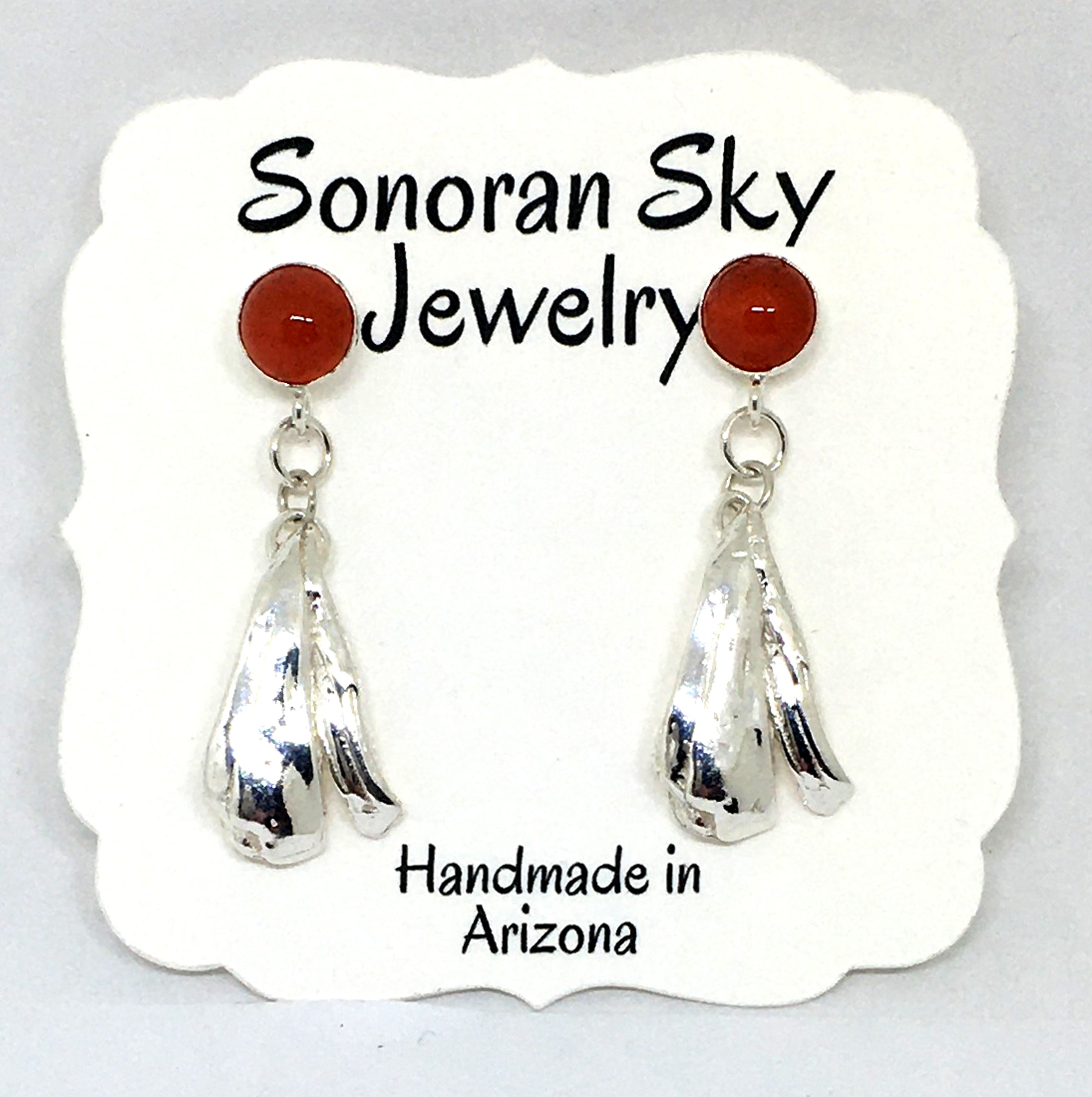 Carnelian Post Earrings with Sterling Silver Mitsuro Hikime Drops