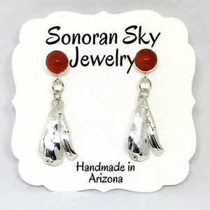 Carnelian Post Earrings with Sterling Silver Mitsuro Hikime Drops