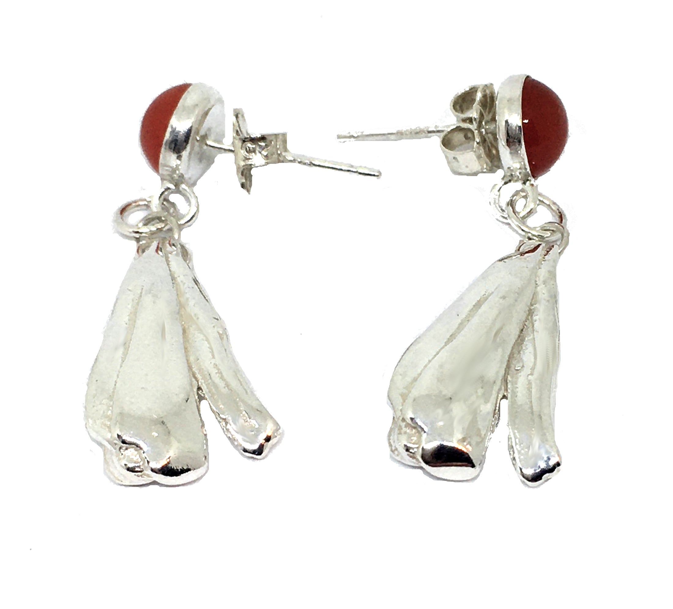 Carnelian Post Earrings with Sterling Silver Mitsuro Hikime Drops