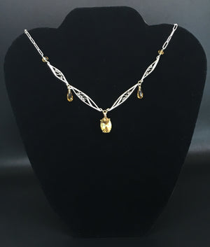 Handmade Fiigree Necklace with Citrine in Silver and 14K Yellow Gold