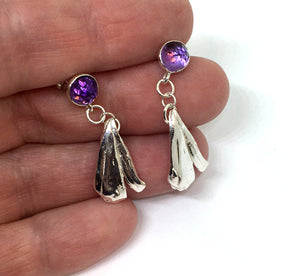 Faceted Amethyst Post Earrings with Sterling Silver Mitsuro Hikime Drops