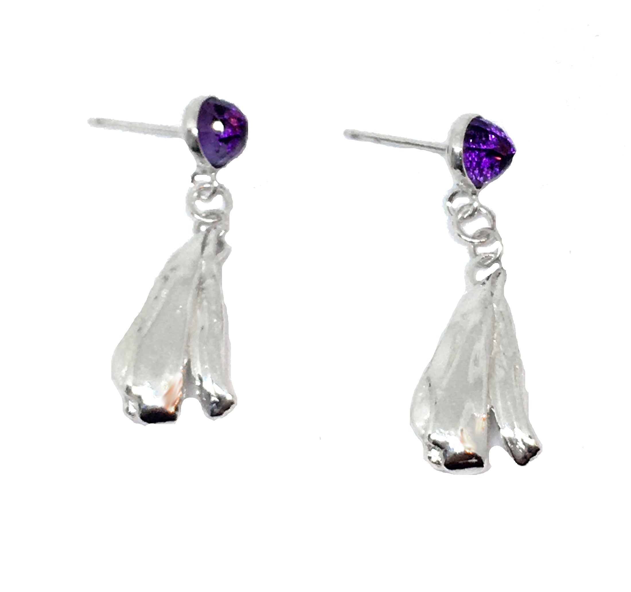 Faceted Amethyst Post Earrings with Sterling Silver Mitsuro Hikime Drops