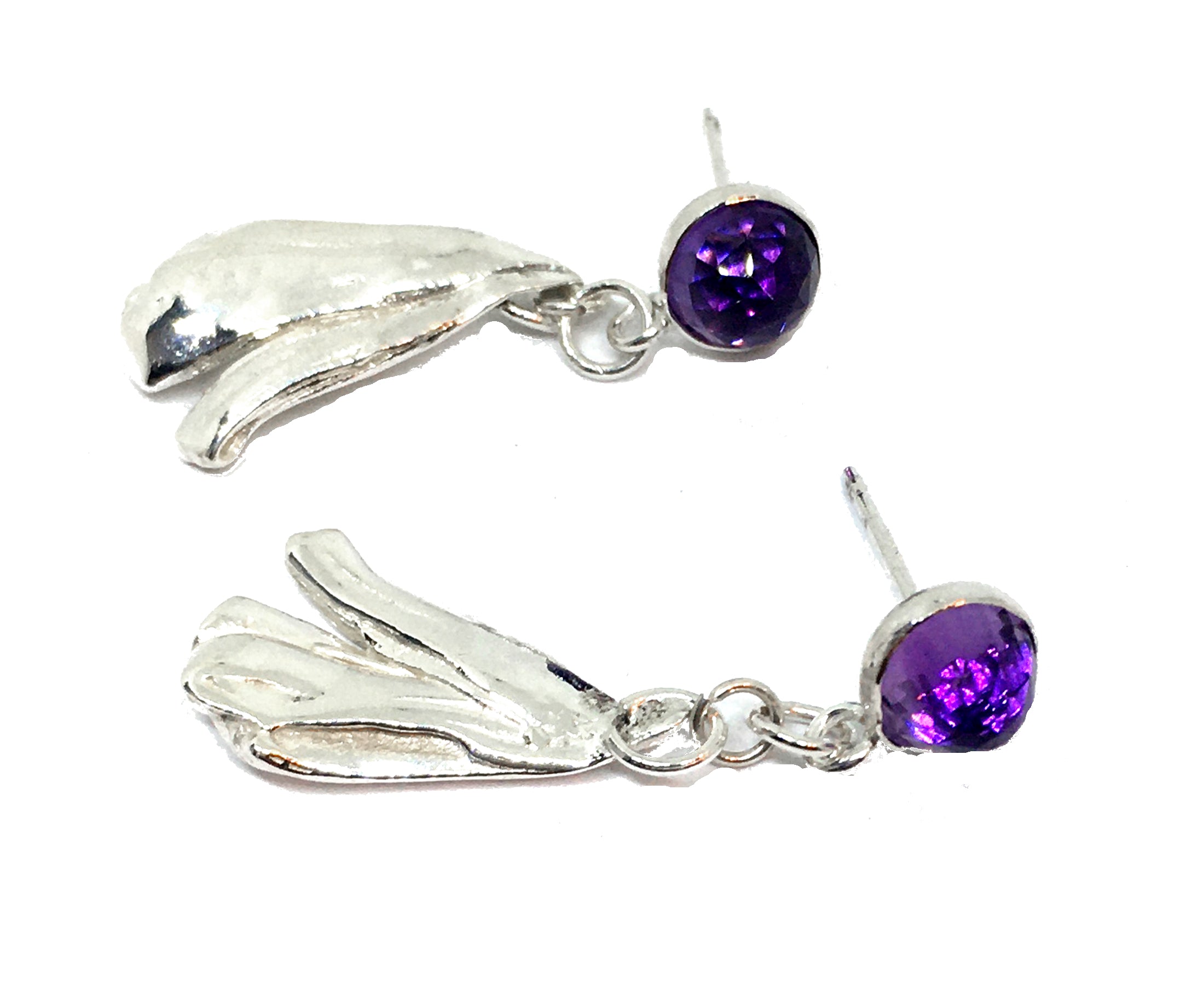 Faceted Amethyst Post Earrings with Sterling Silver Mitsuro Hikime Drops