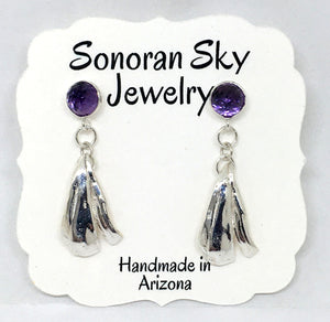 Faceted Amethyst Post Earrings with Sterling Silver Mitsuro Hikime Drops