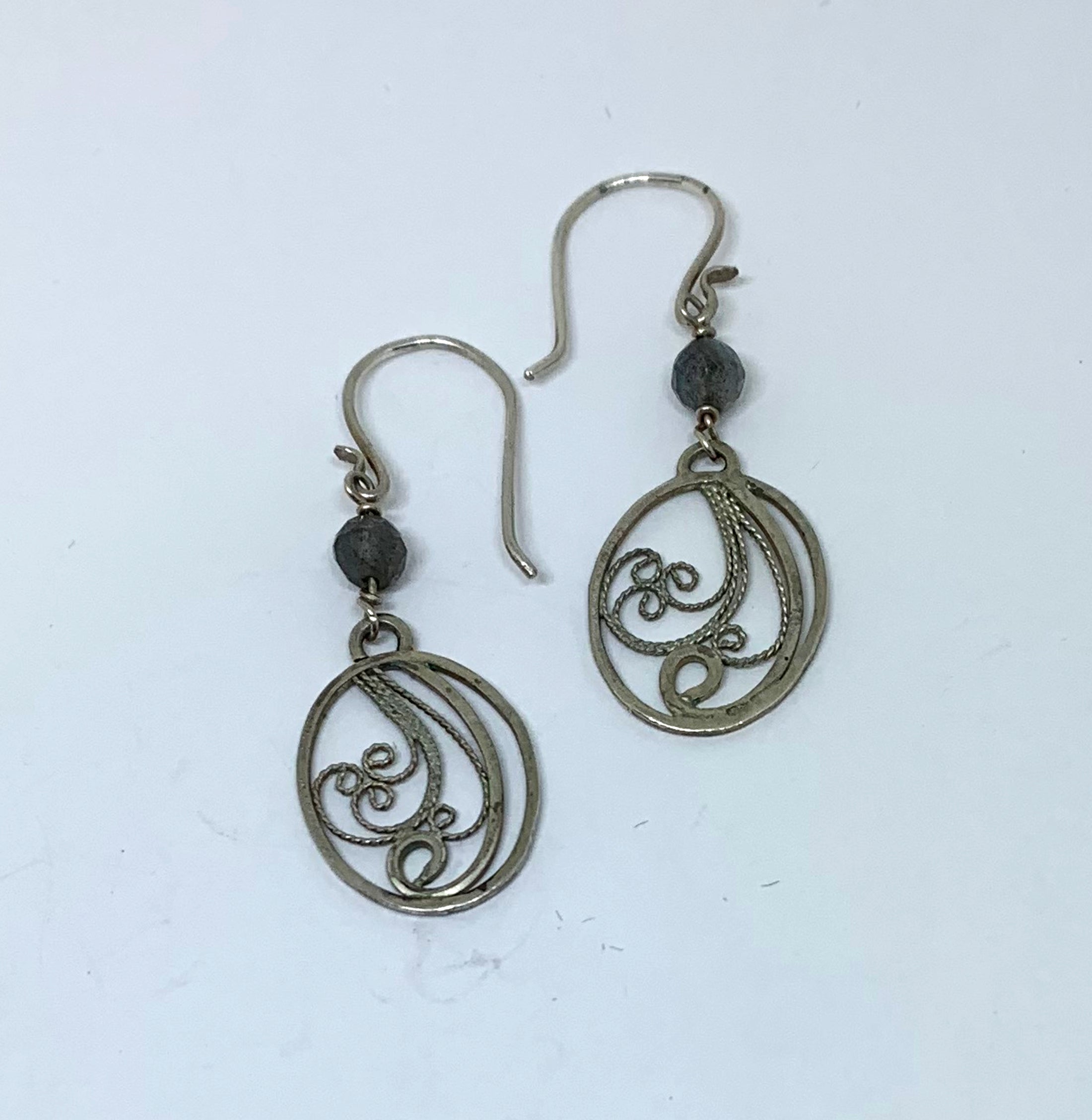 Handmade Oval Filigree Earrings with Labradorite Gemstone