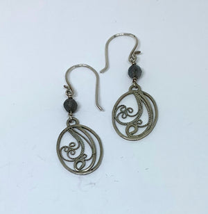 Handmade Oval Filigree Earrings with Labradorite Gemstone