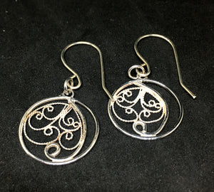 Handmade russian open back filigree silver earrings