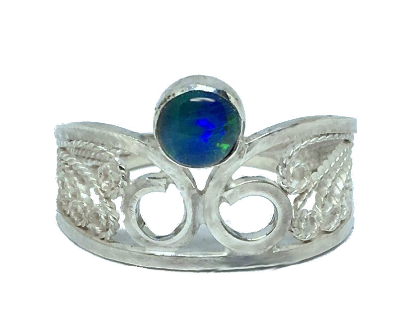 Black Australian Opal Filigree Ring