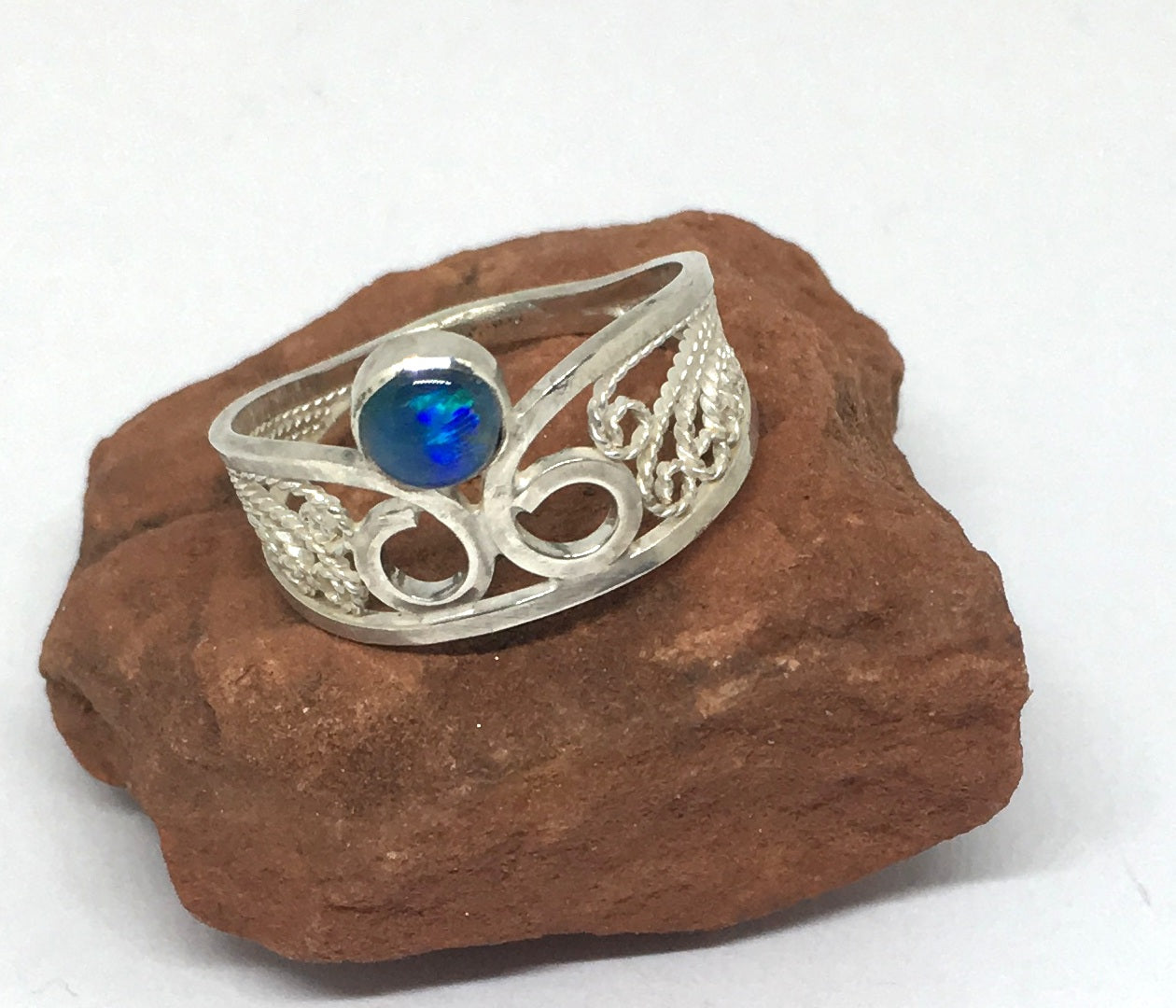 Black Australian Opal Filigree Ring