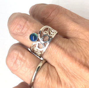 Black Australian Opal Filigree Ring