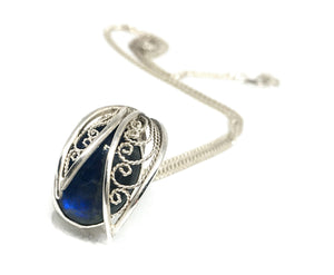 Handmade Silver Filigree and Labradorite Gemstone Pendant Necklace - Hidden Gem Series I