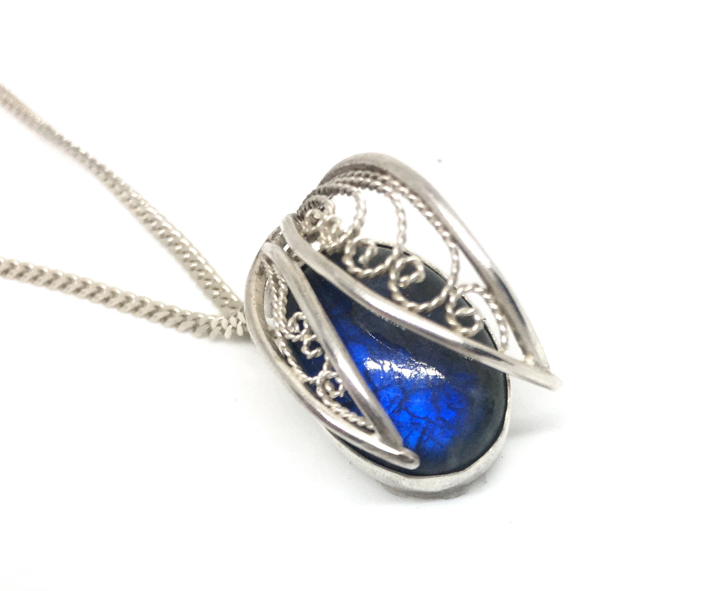 Handmade Silver Filigree and Labradorite Gemstone Pendant Necklace - Hidden Gem Series I