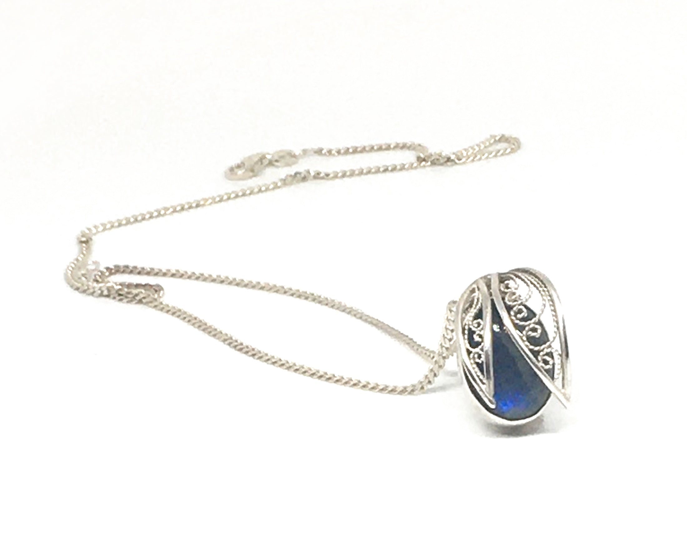 Handmade Silver Filigree and Labradorite Gemstone Pendant Necklace - Hidden Gem Series I