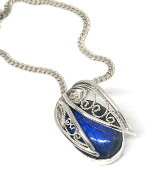 Handmade Silver Filigree and Labradorite Gemstone Pendant Necklace - Hidden Gem Series I