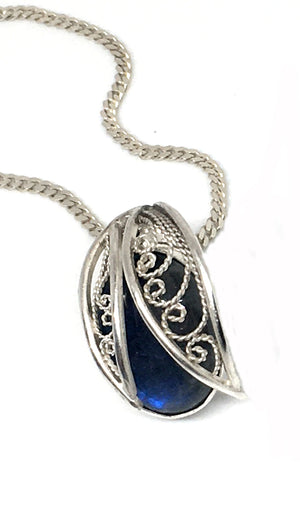 Handmade Silver Filigree and Labradorite Gemstone Pendant Necklace - Hidden Gem Series I