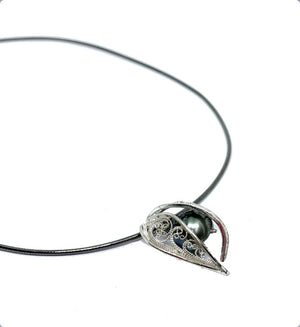 Handmade Silver Filigree Pendant Necklace with Tahitian Pearl -  Hidden Gem Series II