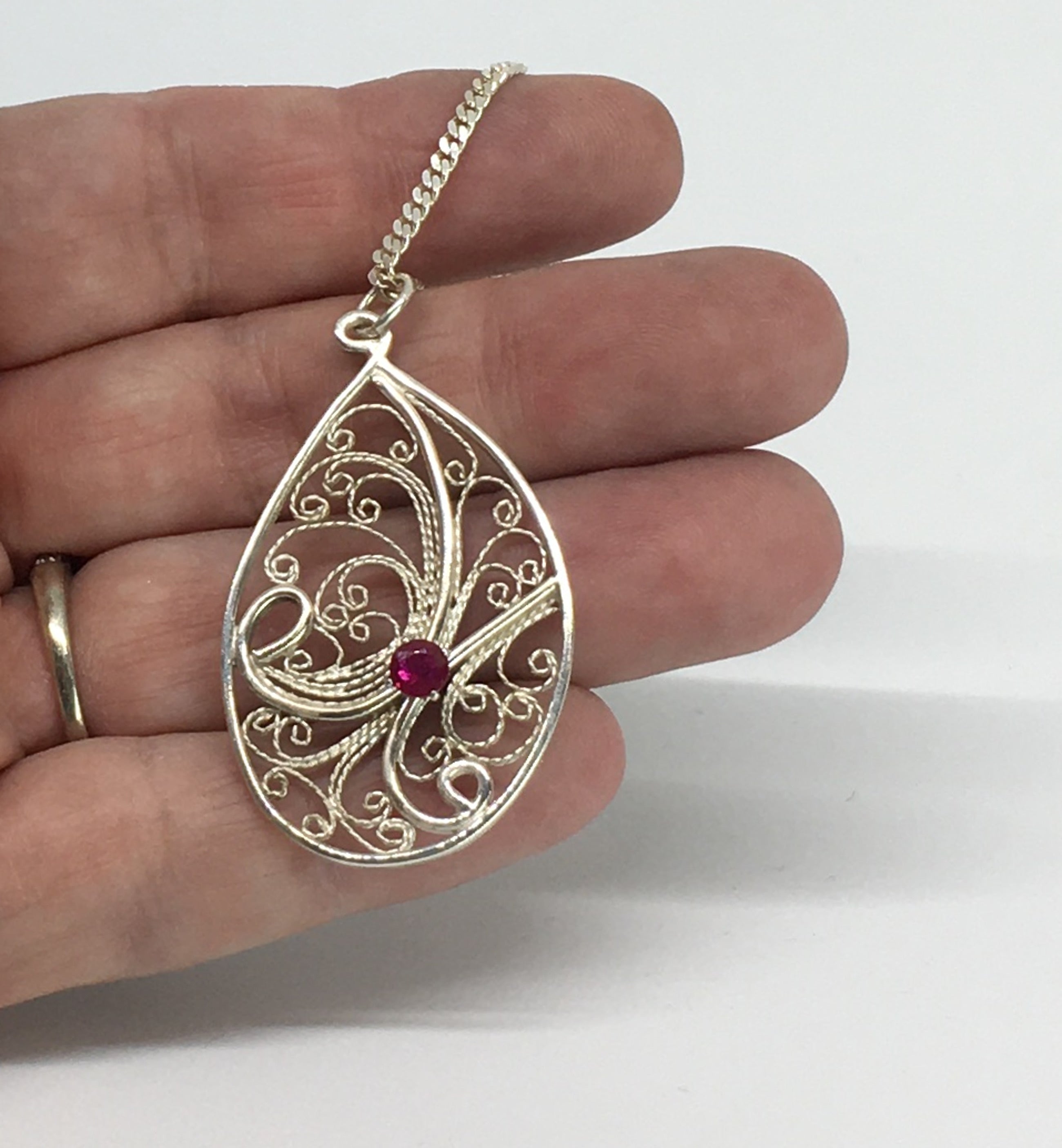 Handmade Filigree Pendant Necklace with Ruby