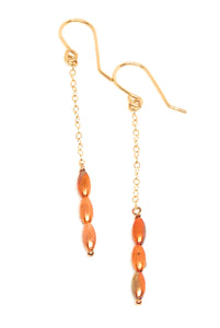 Flame Painted Long Skinny Copper Earrings with Gold Filled Earwires